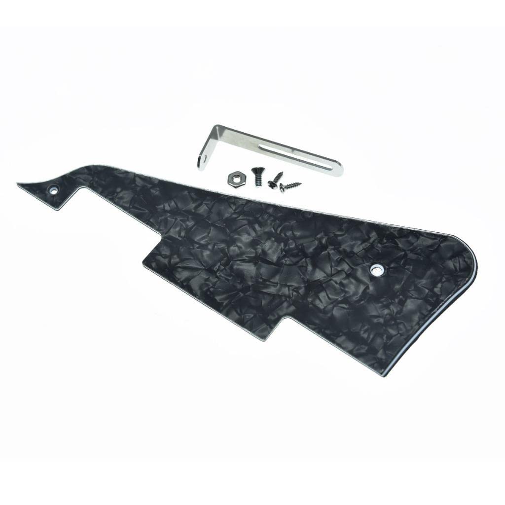 KAISH Black Pearl LP Guitar Pickguard with Chrome Stainless Steel Bracket and Steel Mounting Screws for USA Les Paul