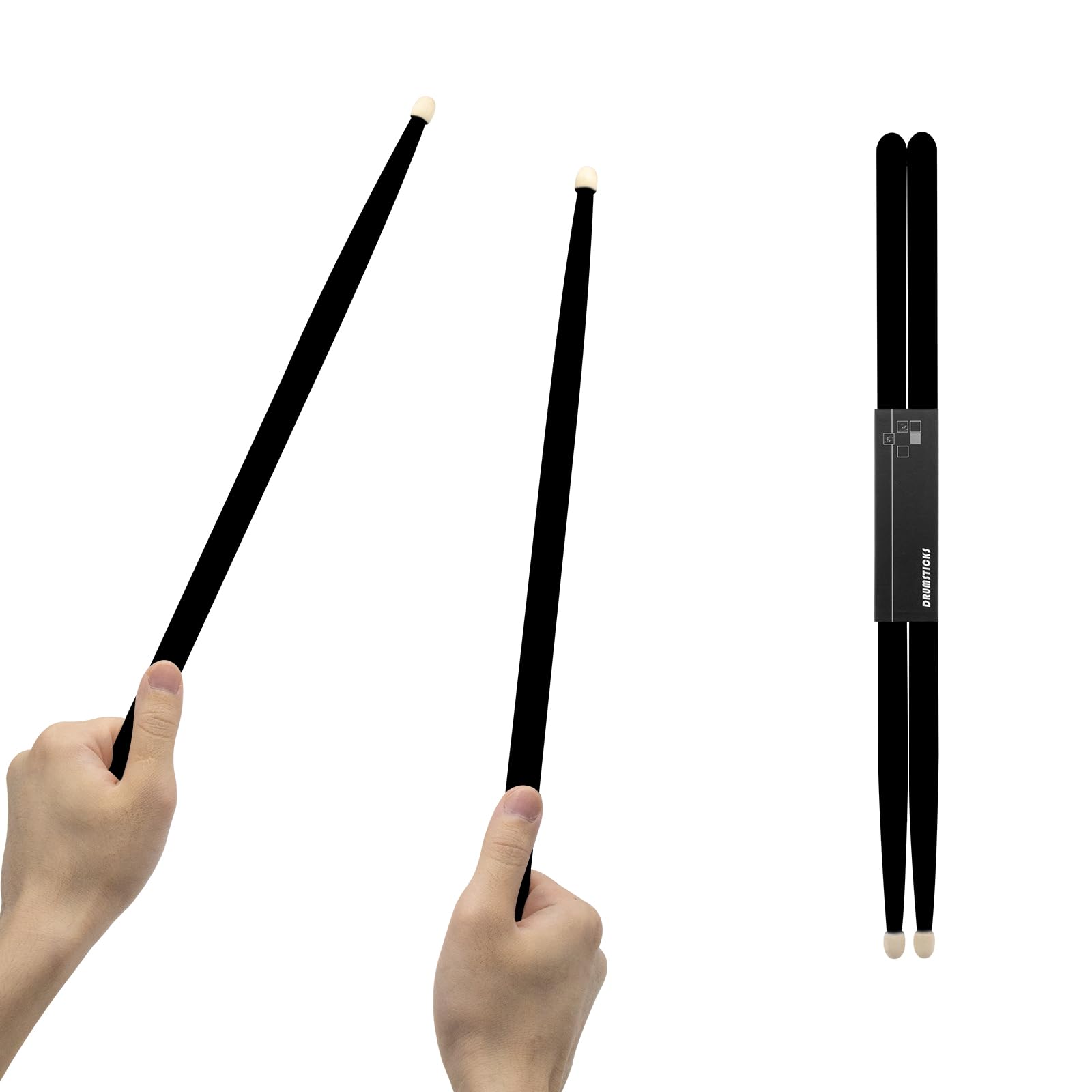 CashBeat 5A Maple Wood Drumsticks, Non-Slip Grip, Classic Black Drum Stick for Kids Adults Beginner, Percussionists Drumming Acc
