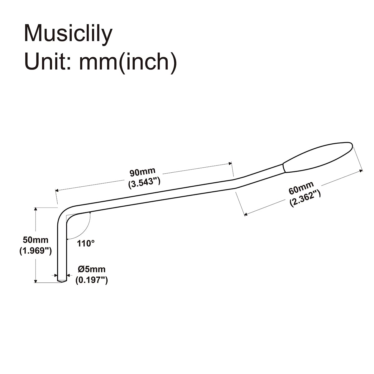 Wilkinson 5mm Push-in Tremolo Arm Whammy Bar Vibrato Arm for Korea Wilkinson WVC/WV2/WV6 Tremolo Bridge, Black with Black Tip
