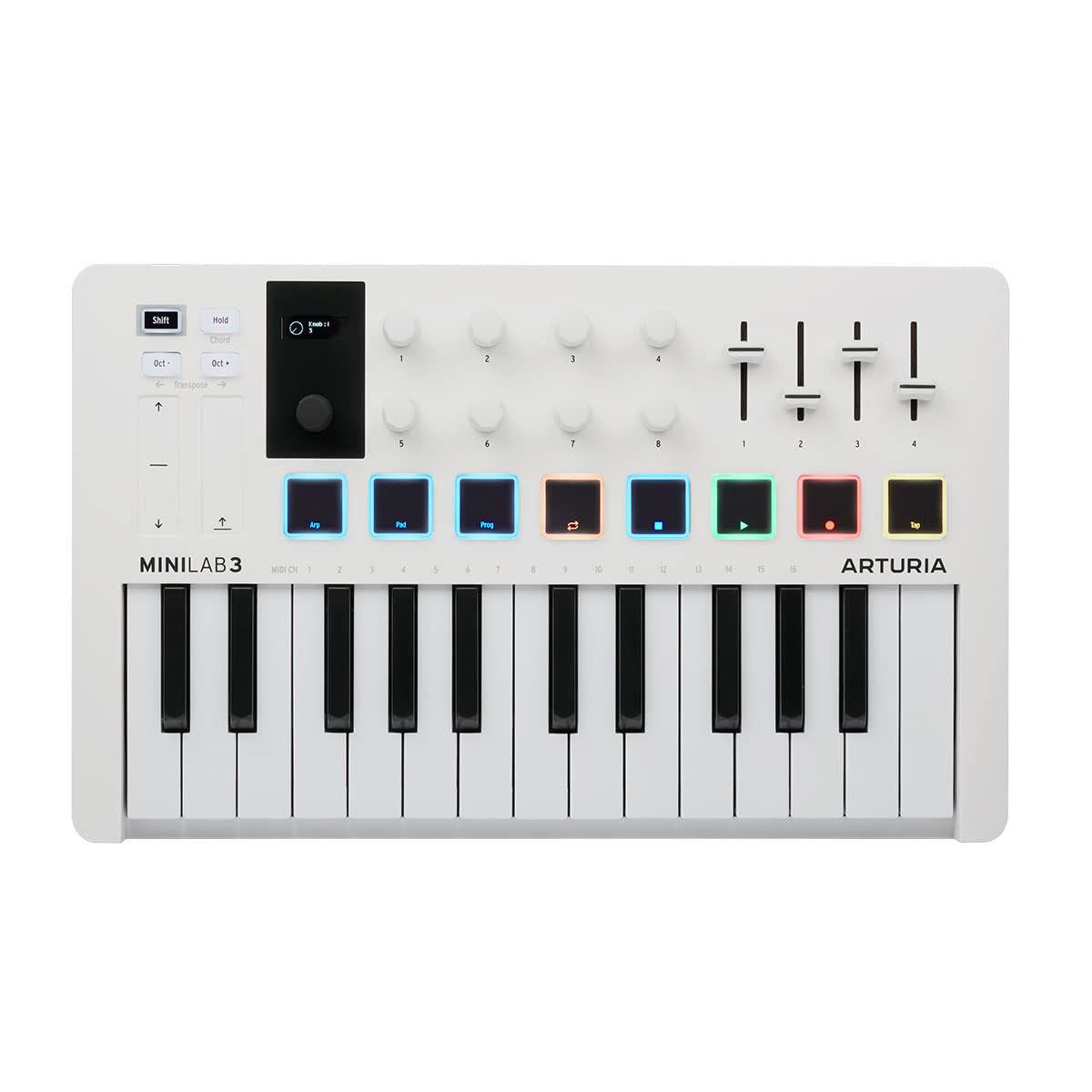 Arturia MiniLab 3 - 25 Key USB MIDI Keyboard Controller With 8 Multi-Color Drum Pads, 8 Knobs and Music Production Software Incl