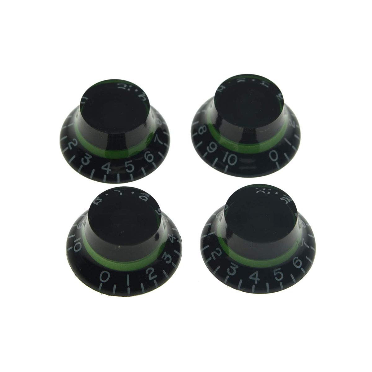 Dopro 4pcs Metric Custom Bell Knobs Top Hat Knob Black with Green for Epi Les Paul/Import Guitar Bass w/Coarse 5.8mm Split Pots