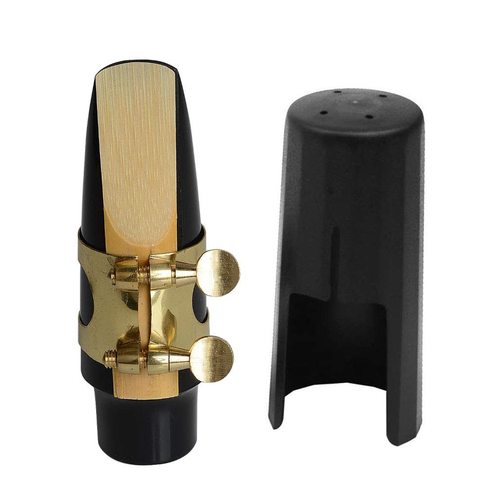 Jiayouy Soprano Sax Saxophone Mouthpiece with One Reed Golden Plated Ligature and Plastic Cap