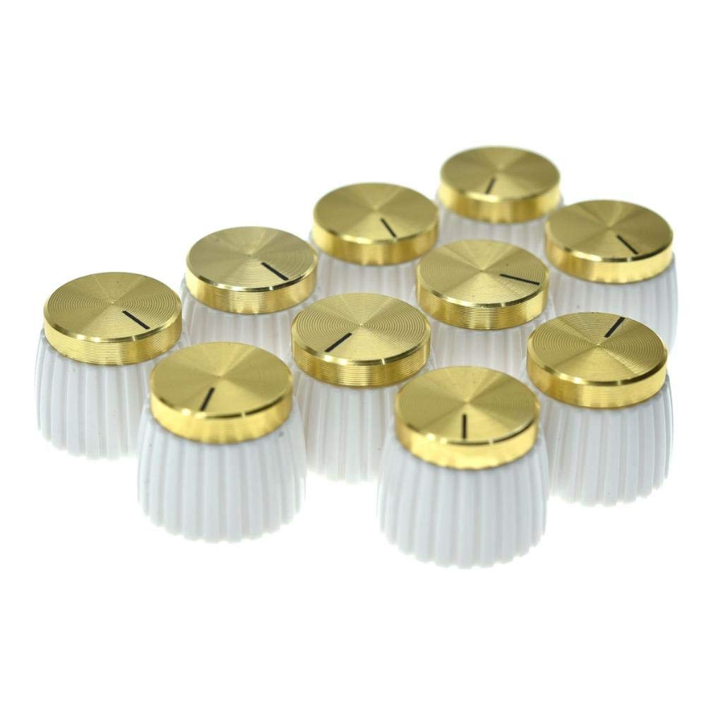 KAISH 10pcs Guitar AMP Amplifier Push on fit Knobs White with Gold Cap for Marshall Amplifiers with 6mm diameter Pots