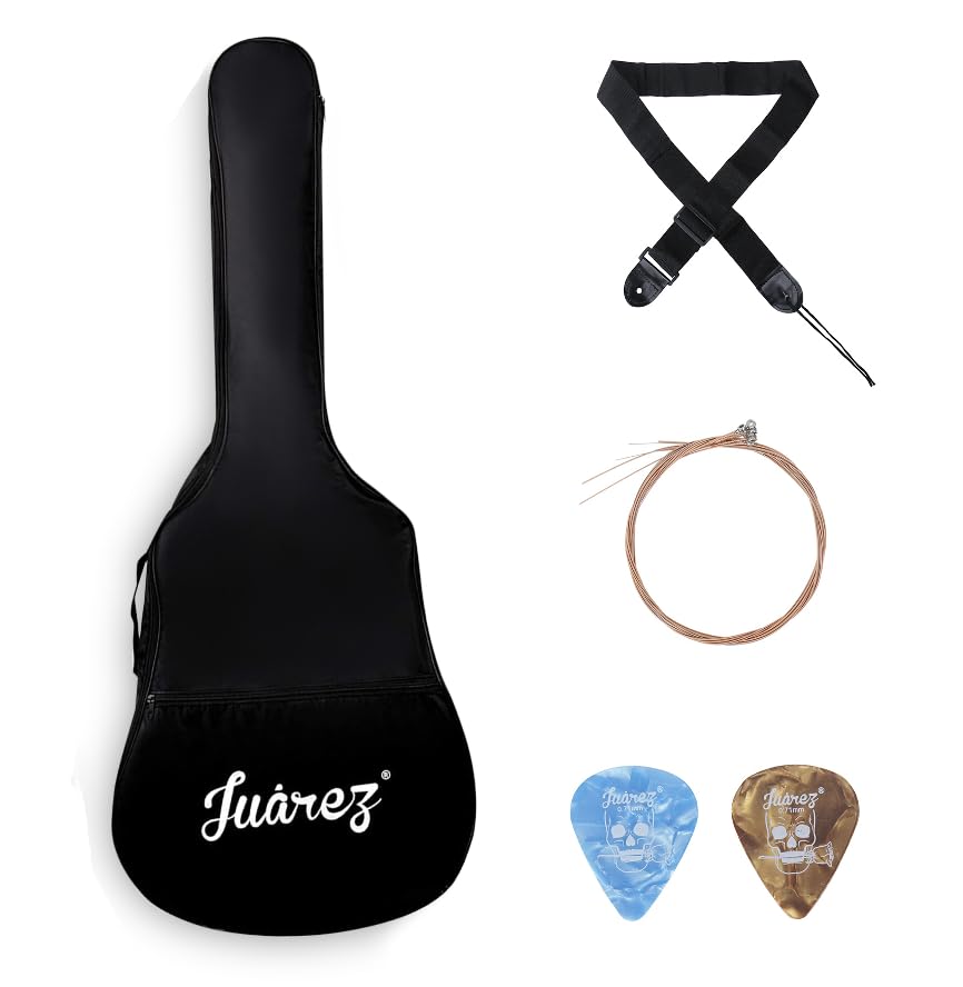 Juarez Acoustic Guitar Accessory Kit  Soft Guitar Bag, Adjustable Strap, Extra Strings & 2 Picks