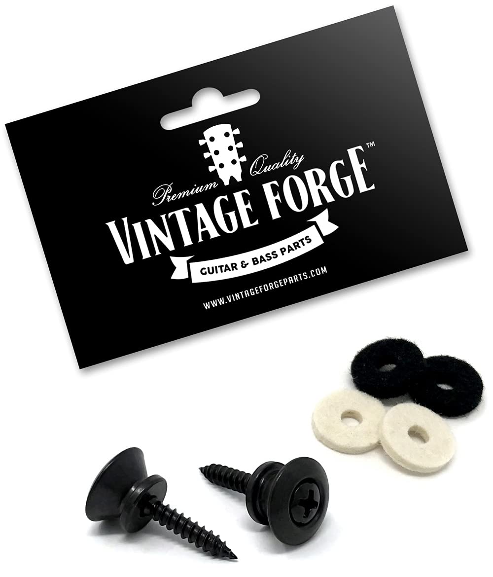 Vintage Forge Guitar Strap Buttons Black Modern Style Universal Fit for Acoustic and Electric Guitar and Bass (2) with Screws an