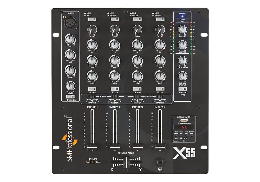 X-55 Studiomaster 5 Channel Dj Mixer With A Built-In Usb Mp3 Media Player & Bluetooth
