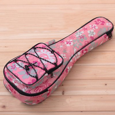 HOT SEAL 10MM Waterproof Durable Colorful Ukulele Case Bag with Storage (21in, Pink flowers)