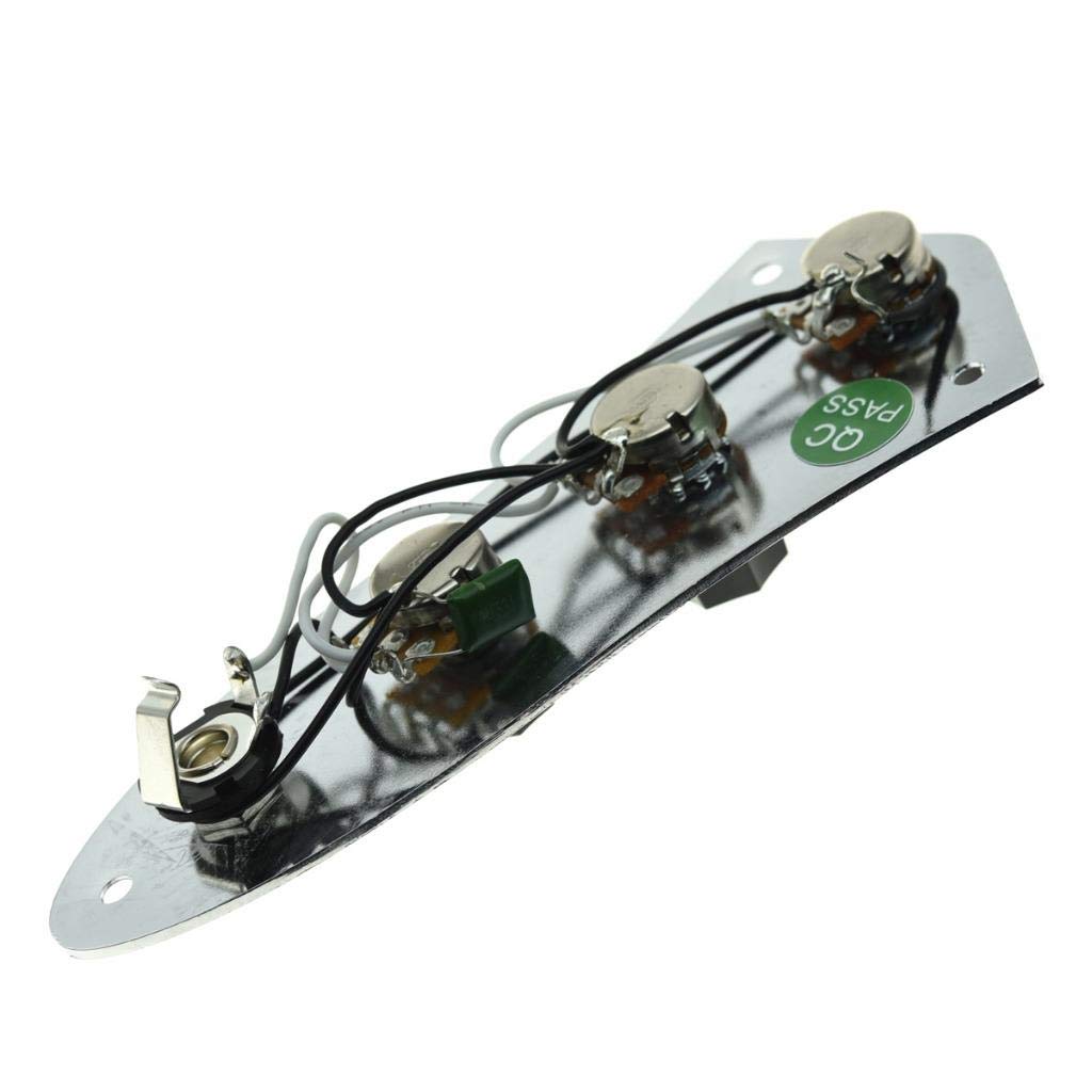 KAISH Fully Loaded Control Plate Pre-Wired Control Plate with Wiring Harness for Jazz J Bass Chrome