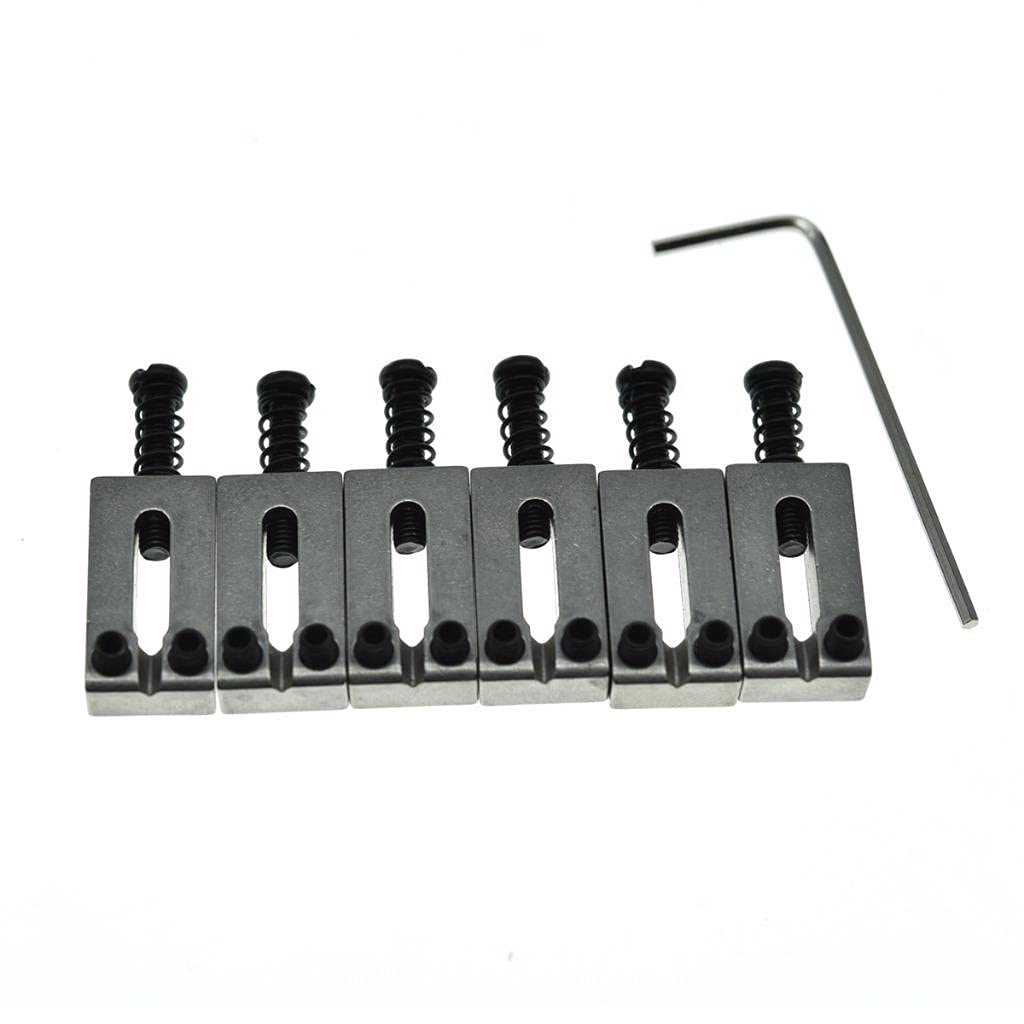 KAISH Set of 6 Stainless Steel Saddles Electric Guitar Bridge Saddle 10.8mm with Black Screws for Strat Tele Guitars