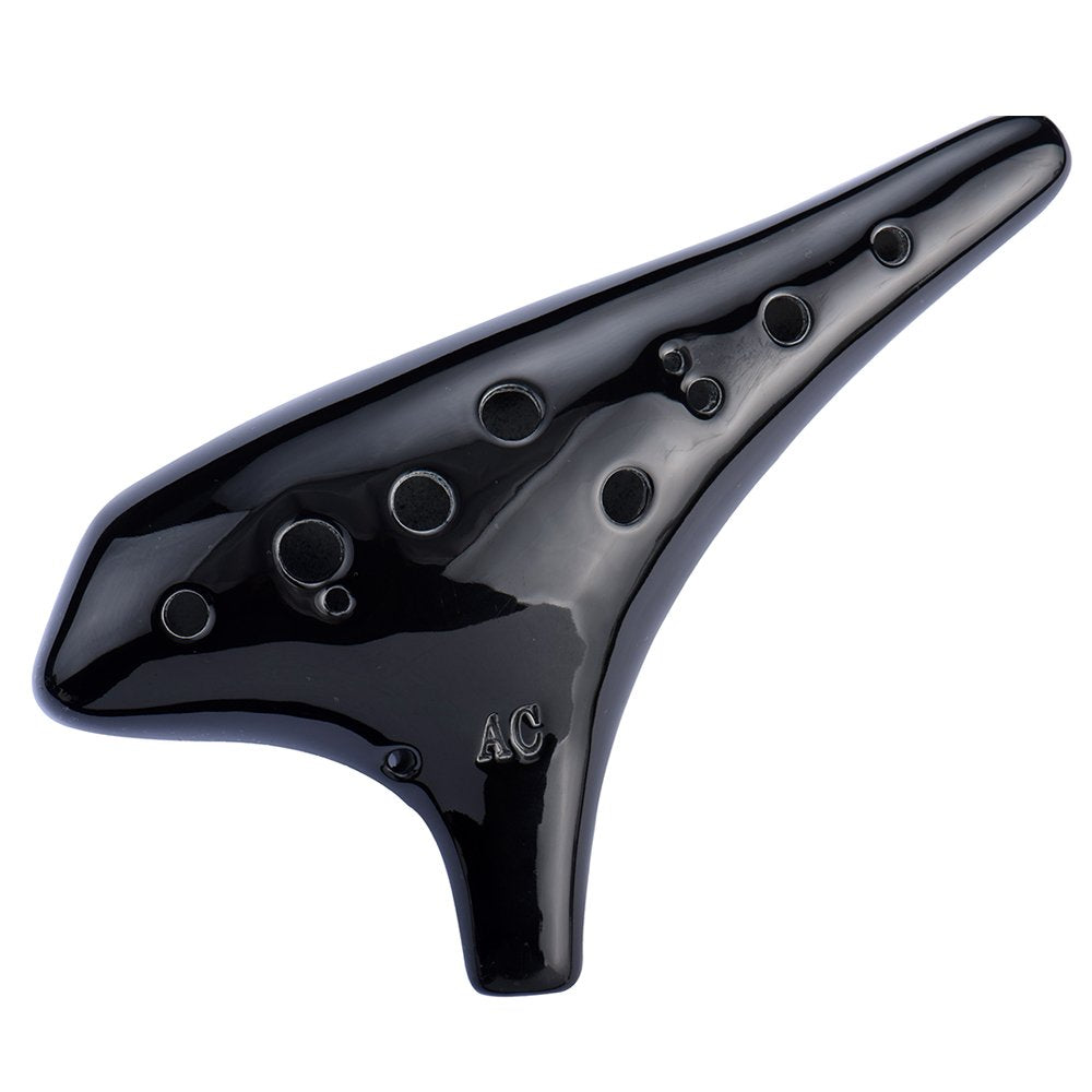 Melody of Nightingagle 12 Hole Pottery Ocarina Pro Sweet Potato Ocarina in Alto C, Classic Black (Black)