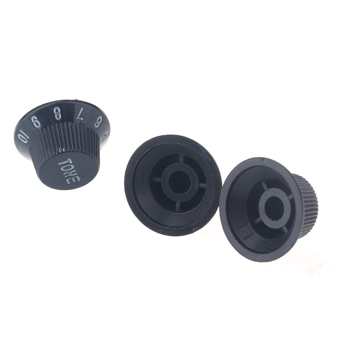 Musiclily Plastic 6mm Strat Knobs 1 Volume and 2 Tone Control Knobs Set for Fender Squier Stratocaster Electric Guitar,Black