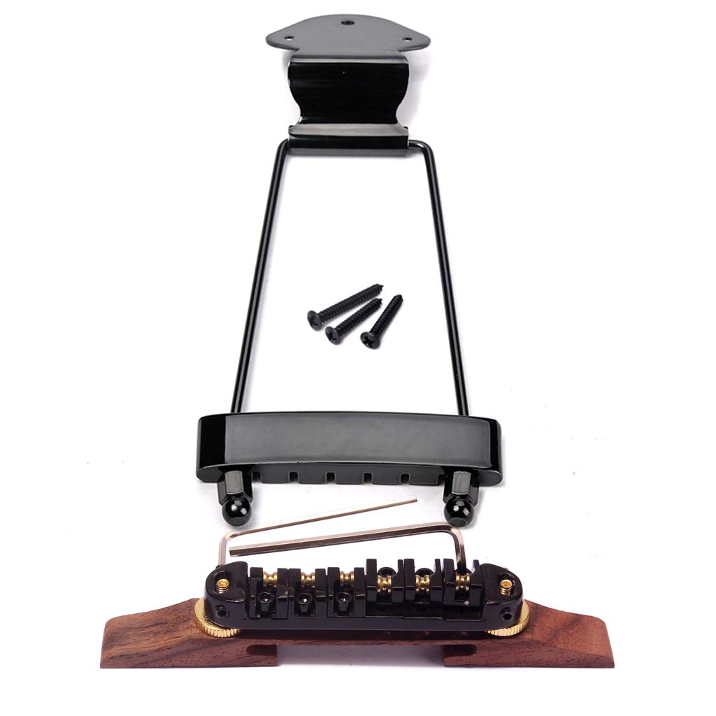 Ogdni 6 String Guitar Trapeze Tailpiece Bridge and Roller Tune-O-Matic Saddle Bridge for Jazz Archtop Guitar Replacement (black)