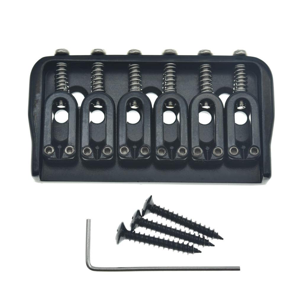 KAISH Black 6 String Guitar Fixed Bridge Electric Guitar Hardtail Bridge for Strat/Tele Guitars