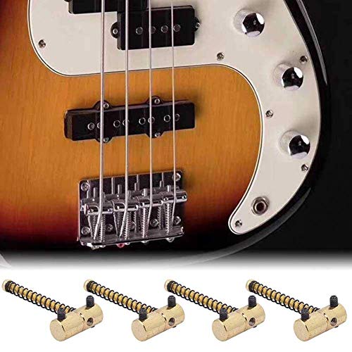 4Pcs Compensated Saddles Set,Guitar Bass Bridge String Saddles Spring Screws for Electric Bass Guitar(Gold)