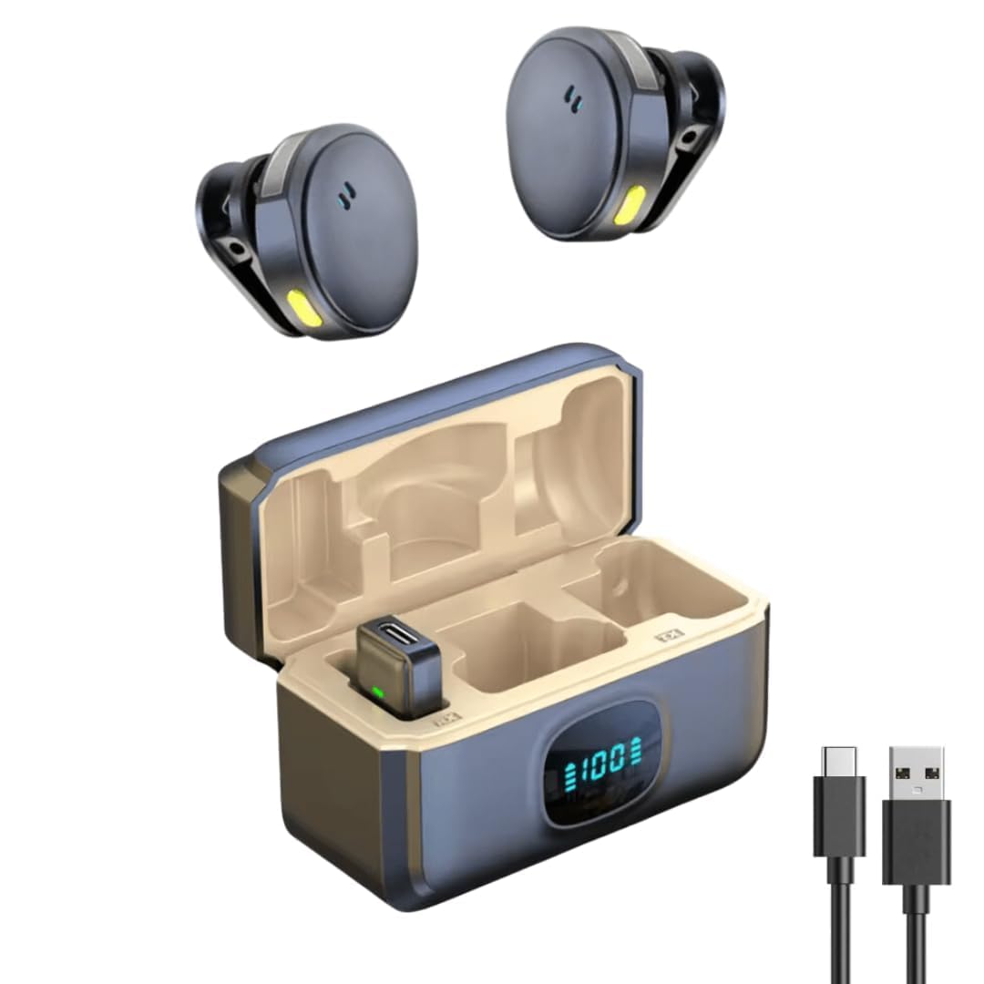 Careflection Q8 Dual Wireless Lavalier Microphone, Led Display Charging Case, Type-C, 40H Battery Life, Noise Cancellation