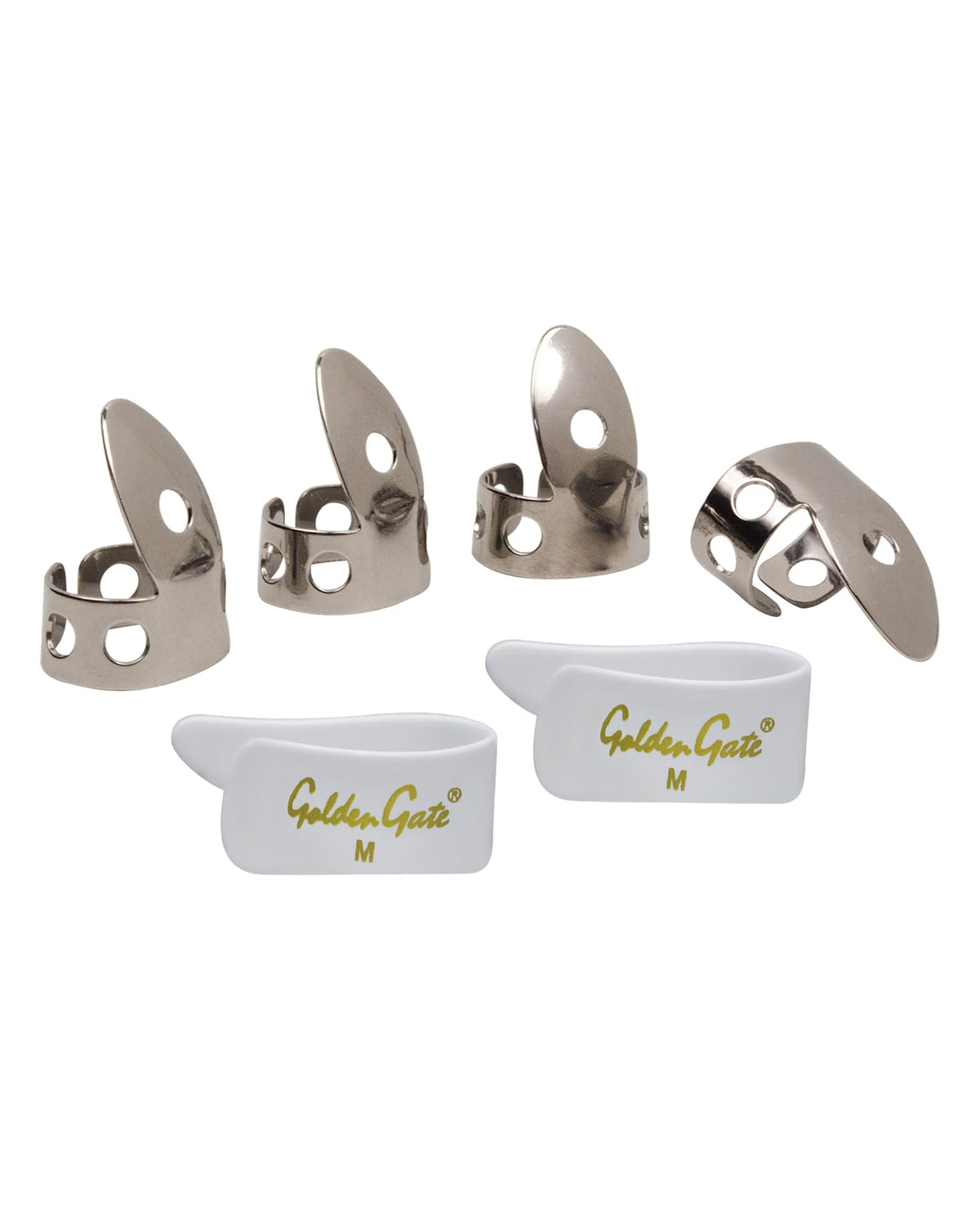 Golden Gate Gp1-3W Thumb & Finger Pick Pack - Stainless Steel/White - Medium