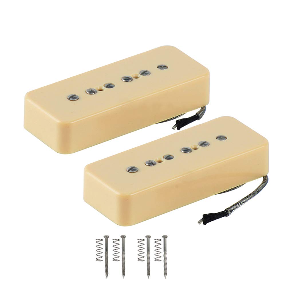 FLEOR Alnico 5 Single Coil Pickup Soap Bar Pickups Cream P90 Neck & Bridge Pickup Set