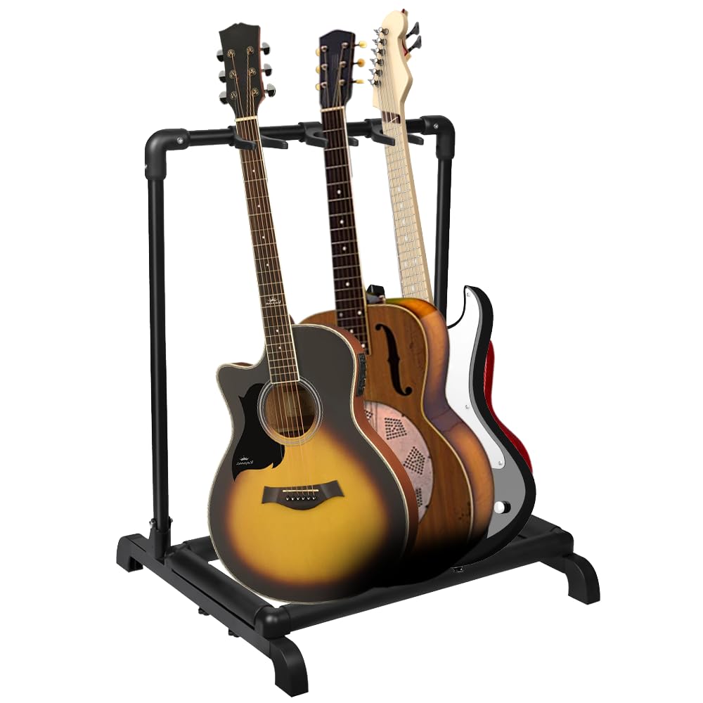 AZOR 3 Guitar Stand Rack with Folding Design 3 Holder Multi Guitar Rack for Acoustic Electric Guitar, Bass, Soft Cushioning Spon