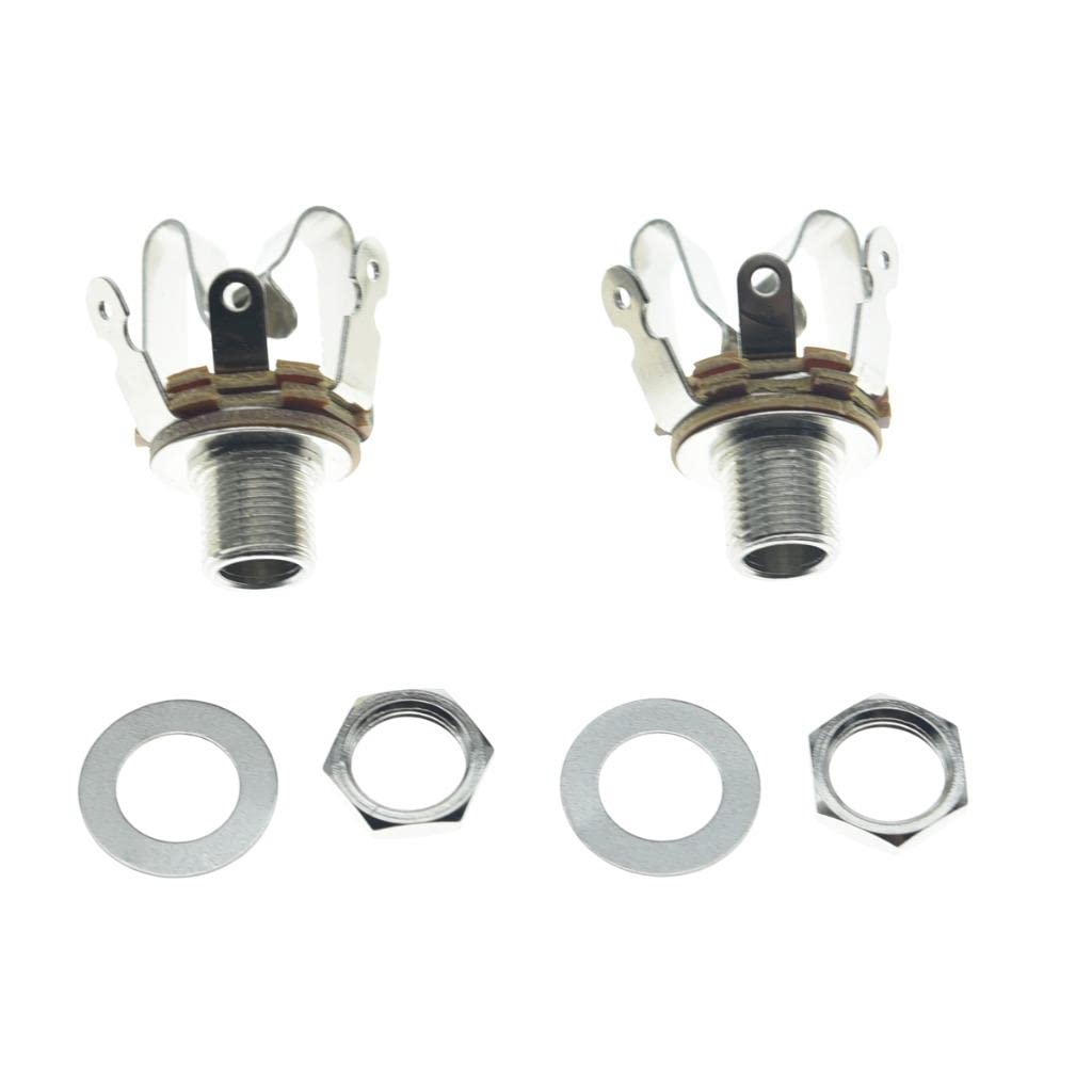 Kaish Premium 2Pcs Brass American Thread Audio 1/4'' Female Stereo Jack Socket 6.35Mm Output/Input Jack Trs Stereo Panel Mount J