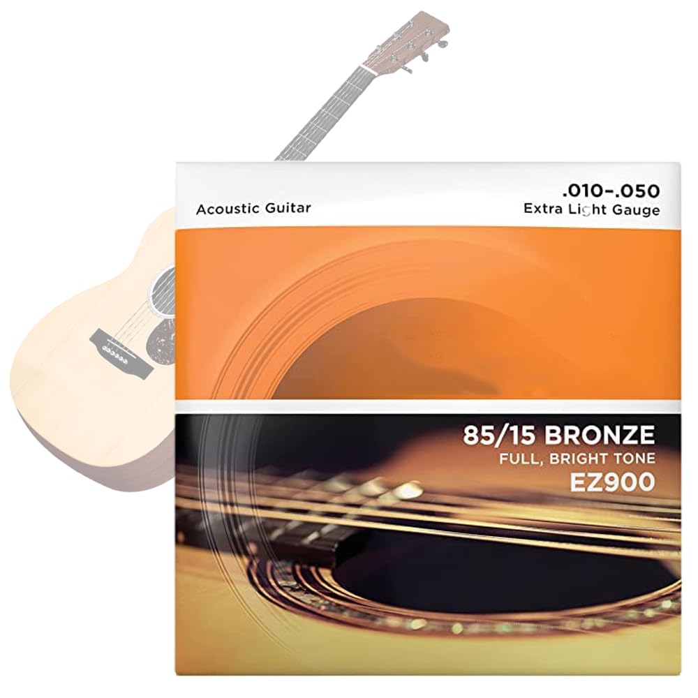 EZ900 Bronze Guitar Strings Set Acoustic - Extra Light Gauge for Easy Playability, Guitar Accessories - Crisp & Bright Tone with