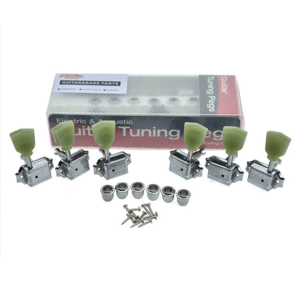 Wilkinson Chrome with Green Button 3x3 Deluxe Vintage Tuners Guitar Tuning Keys Machine Head with Split Post for Les Paul/SG/ES
