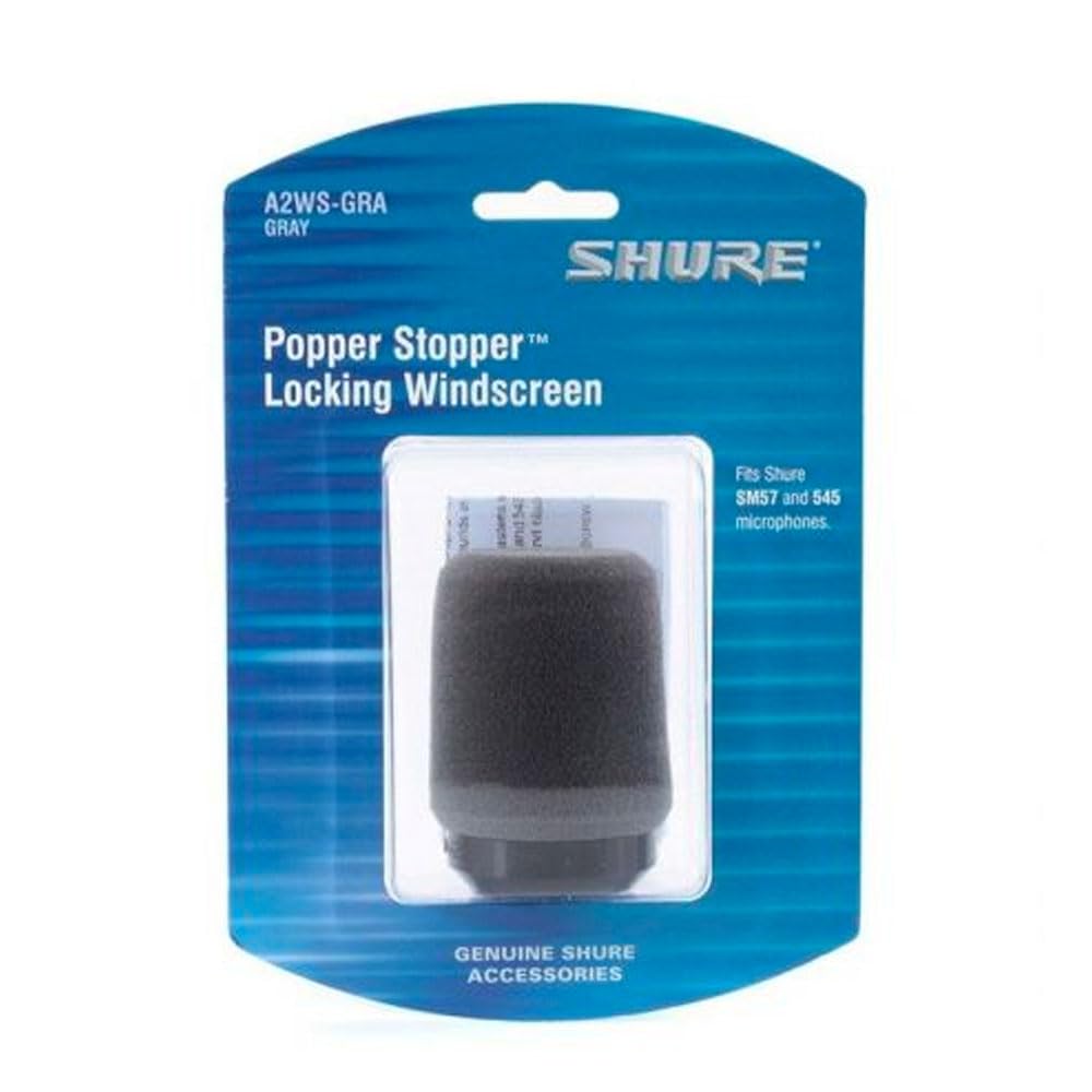 Shure A2WS Locking Microphone Windscreen - Reduces Unwanted Breath and Wind Noise, Gray - Compatible with SM57 and 545 Series Mi
