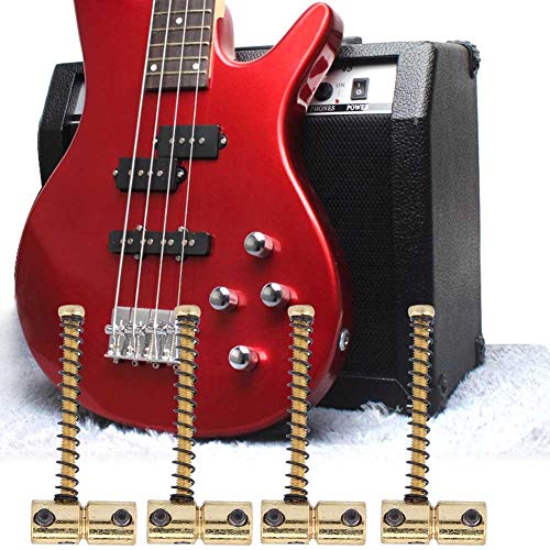 4Pcs Compensated Saddles Set,Guitar Bass Bridge String Saddles Spring Screws for Electric Bass Guitar(Gold)