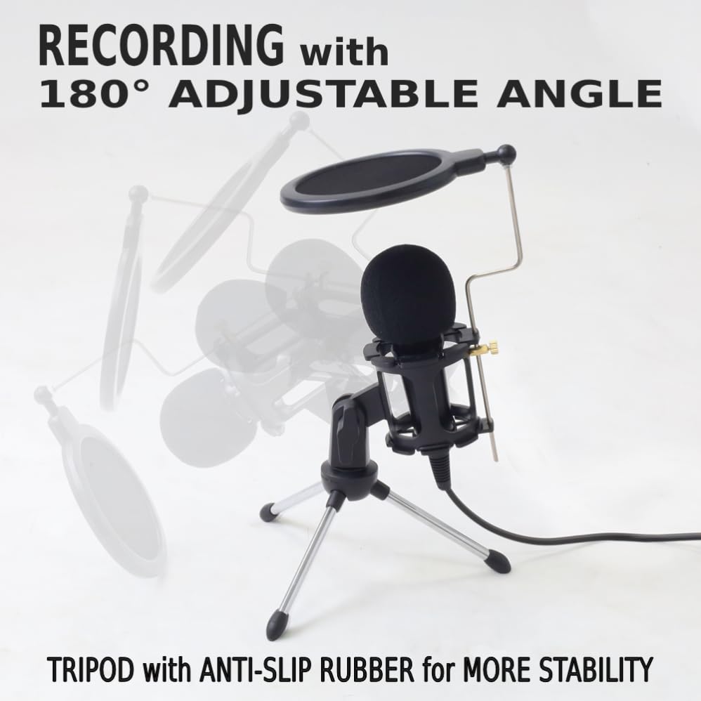 Japard Gaming USB Microphone for PC High Sensitivity, Mini Condenser 3.5 mm Plug, Broadcast Music Recording Set for Computer Mee