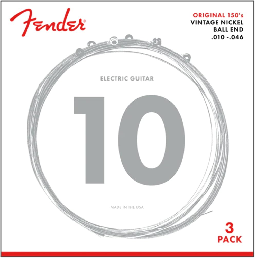 Fender Original 150 Electric Guitar Strings, Pure Nickel Wound, Ball End, 150L .010-.046, 3-Pack