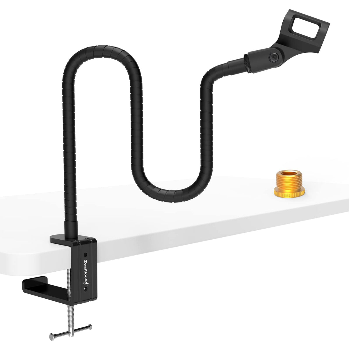 Zealsound Microphone Arm Stand,19 Inch Long Universal Gooseneck Desktop Mic Stand With 3/8'' To 5/8'' Adapter And Microphone Cli