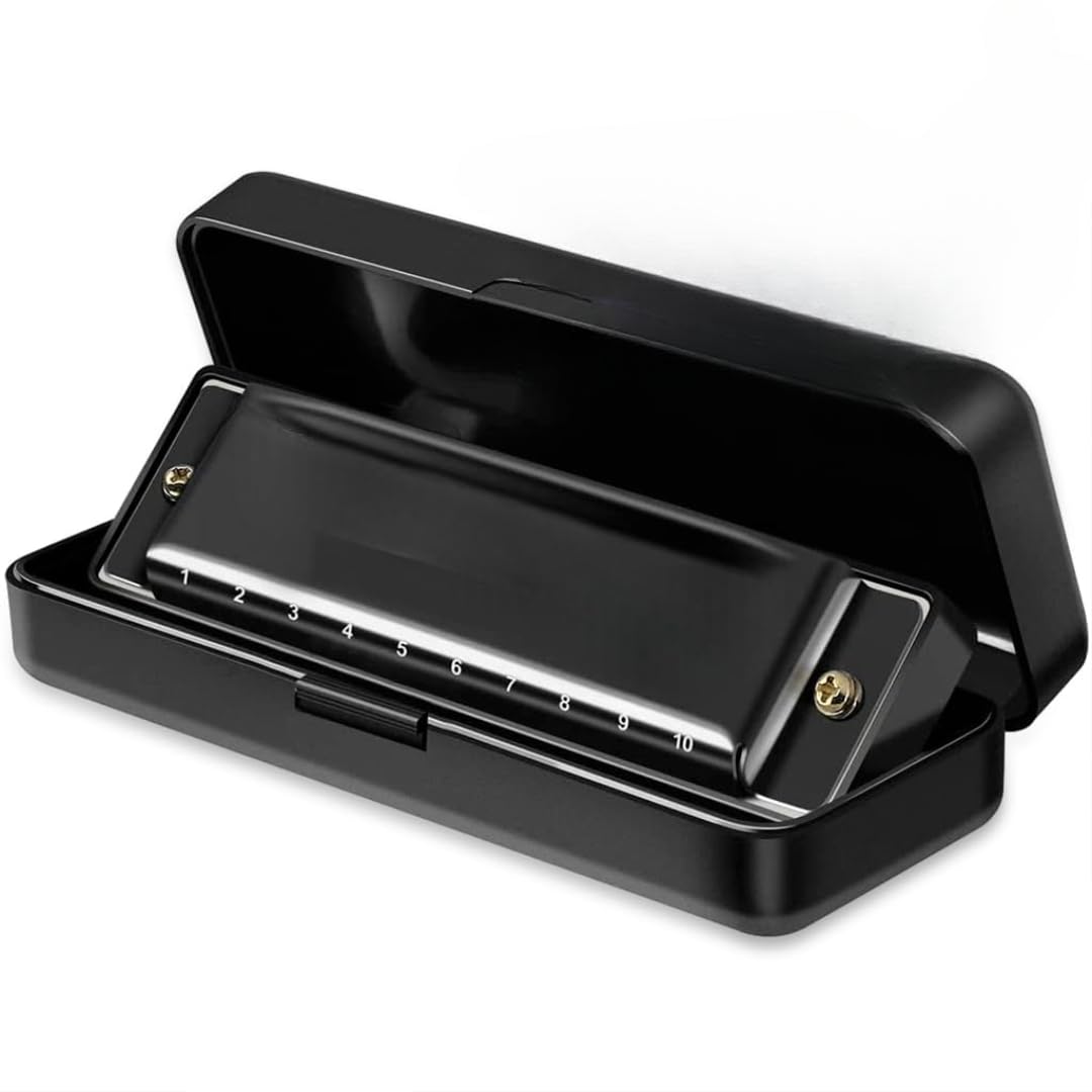 Harmonica Alto C 10 Hole Mouth Organ With Case, Black