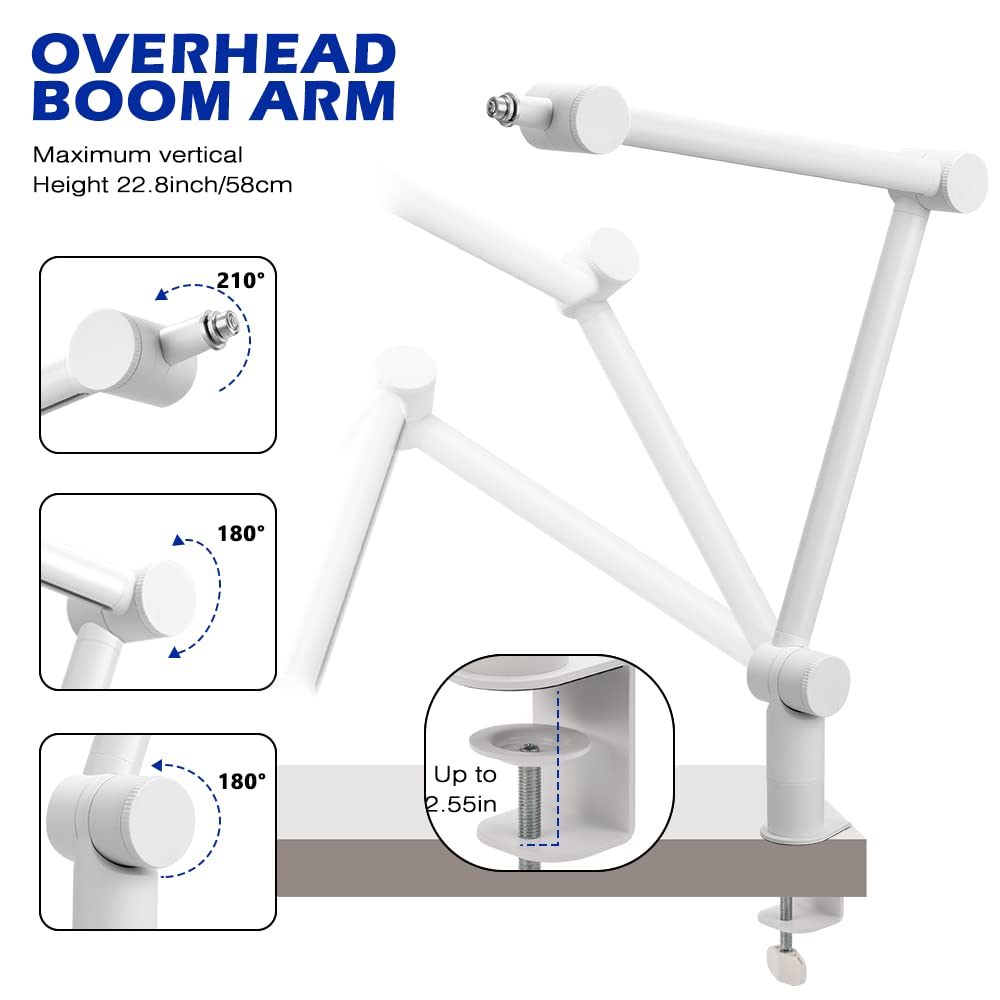 BOMGE Boom Arm Mic Stand - Adjustable Heavy Duty Suspension Boom Scissor Arm Stand with Cable Management Channels, Desk Clamp fo