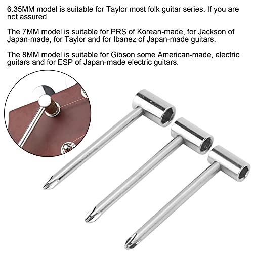 3PCS 7/8/6.35MM Guitar Rod Wrench Iron Universal Instrument Adjustment Repair and Maintenance Guitar Accessories Tools(Silver)