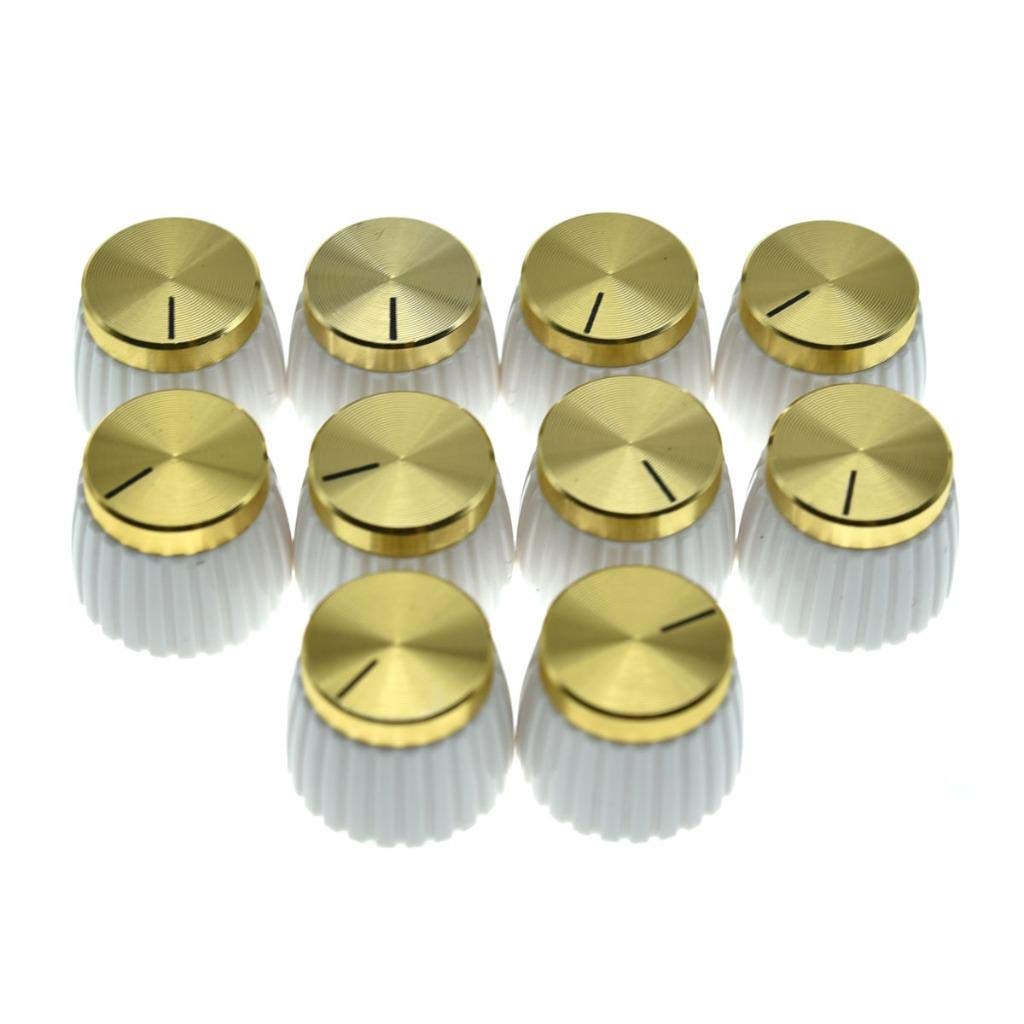 KAISH 10pcs Guitar AMP Amplifier Push on fit Knobs White with Gold Cap for Marshall Amplifiers with 6mm diameter Pots