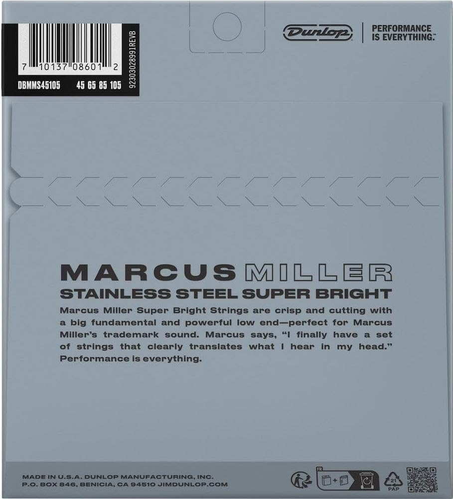Jim Dunlop Dunlop DBMMS45105 4/Set Marcus Miller Super Bright Stainless Steel Bass Strings Medium (.045.105) (38440450541)