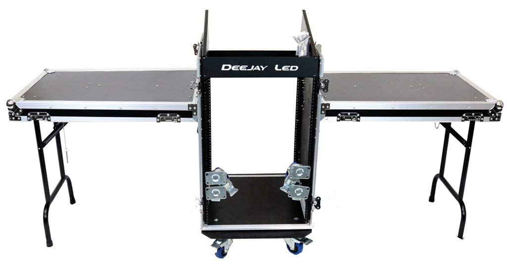 Fly Drive Case 11u Space Slant Mixer Rack / 16u Space Vertical Rack System W/Caster Board & Two Side Tables