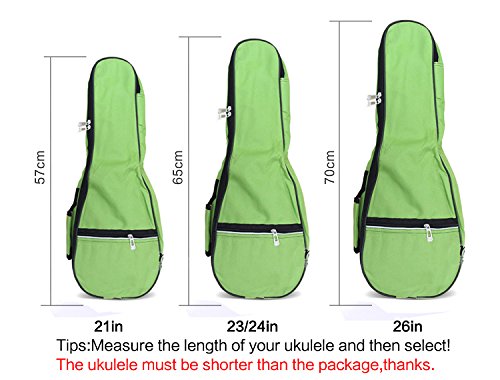 HOT SEAL Waterproof Durable Colorful Ukulele Cotton Case Bag with Storage (21in, Green)