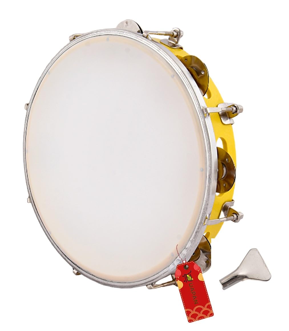 Uapan Dafli Musical Instrument Dafli/Tambourine 10 Inch Hand Percussion Musical Instrument (Yellow Tambourine)