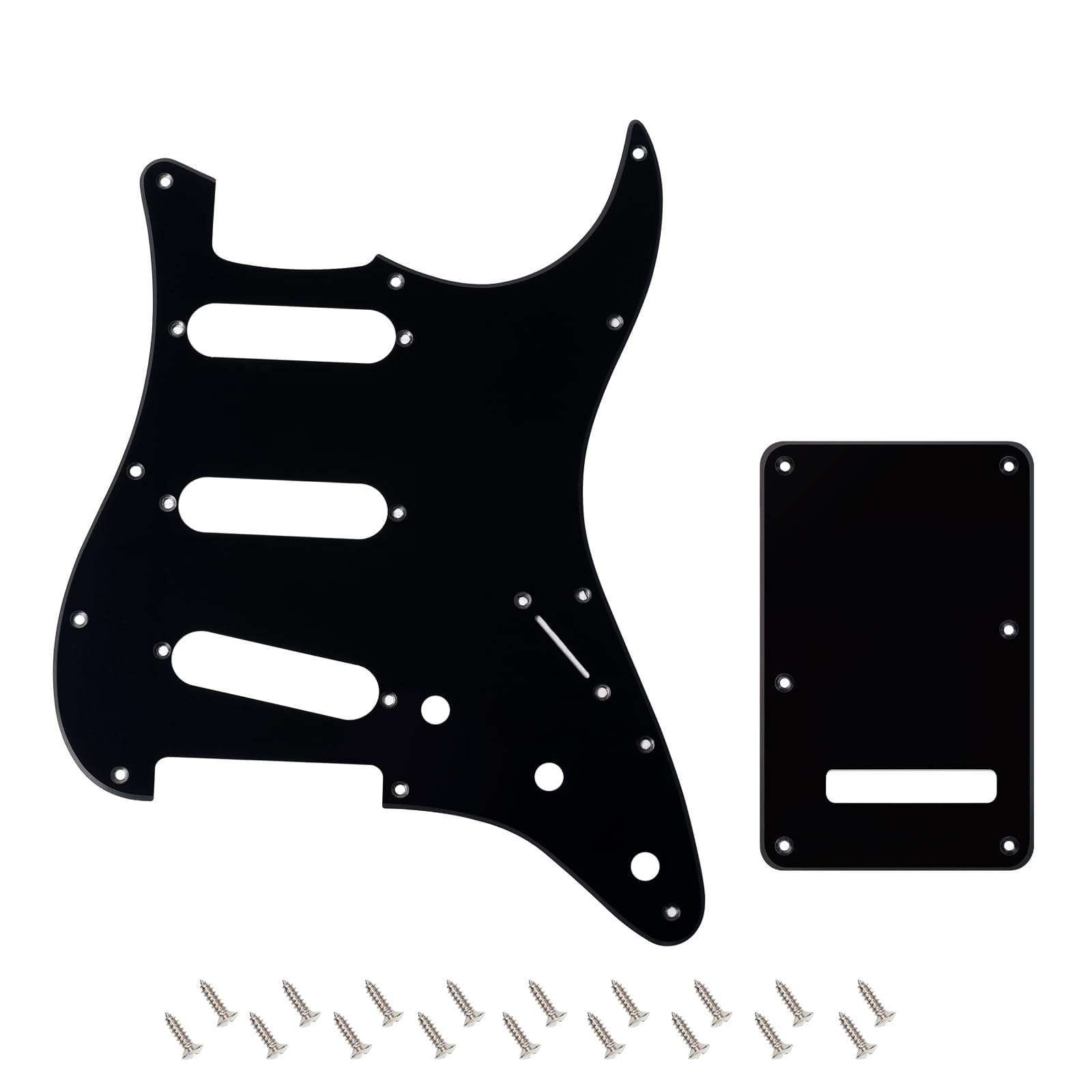 Banworks 1 Ply Strat SSS Pickguard 11-Hole Pickguard Scratch Plate with Backplate 6-Hole Trem Tremolo Cover Set for USA/Mexican 