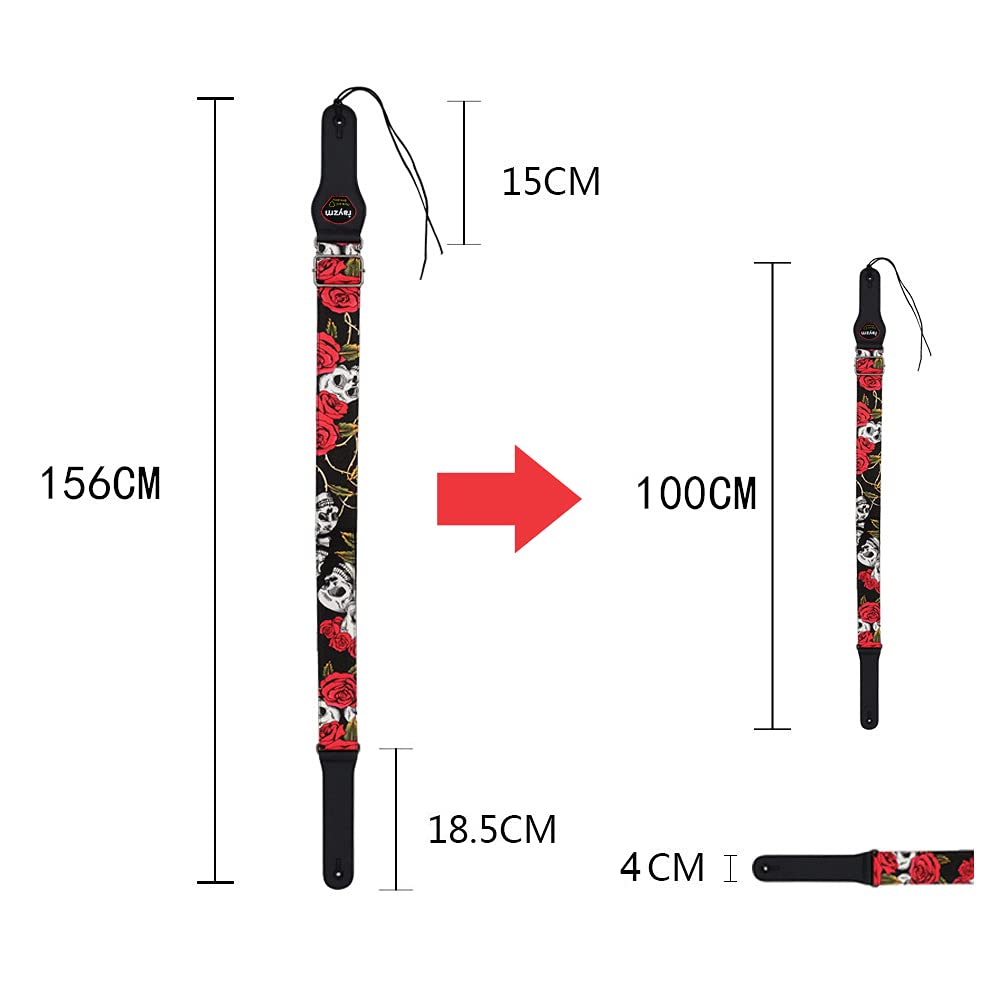 Rayzm Guitar Strap/Bass Strap, Cotton Belt for Acoustic/Electric/Bass Guitar with Plectrum Picks Pocket, Beautiful Rose with Coo
