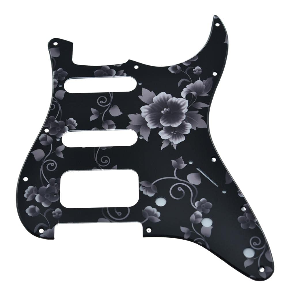 Dopro 11-Hole Strat HSS Guitar Pickguard 3-Screw Humbucking Pickup Mount for American FD Stratocaster Flower Pattern