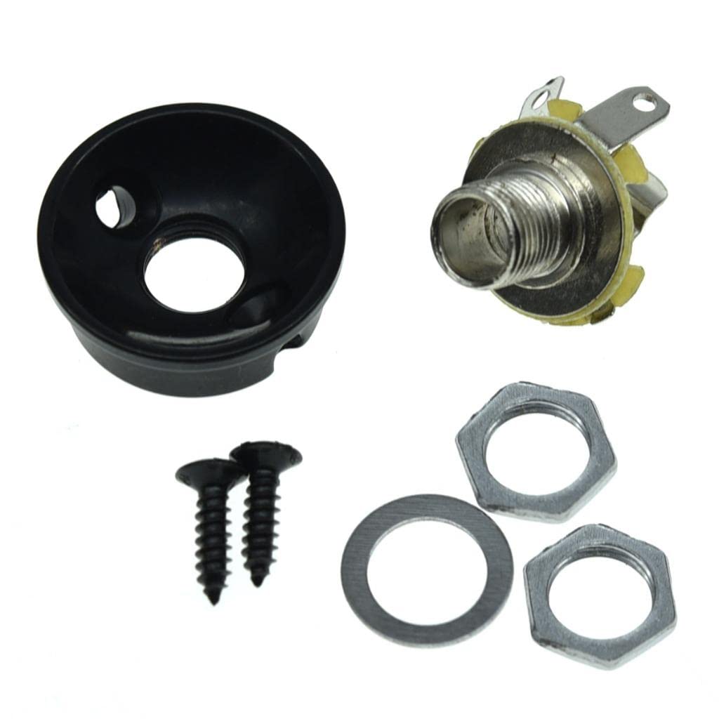 Dopro Black Electric Guitar Jackplate Metric Brass Electrosocket Jack Plate with Black Nickel Brass Mono Output Jack and Screws