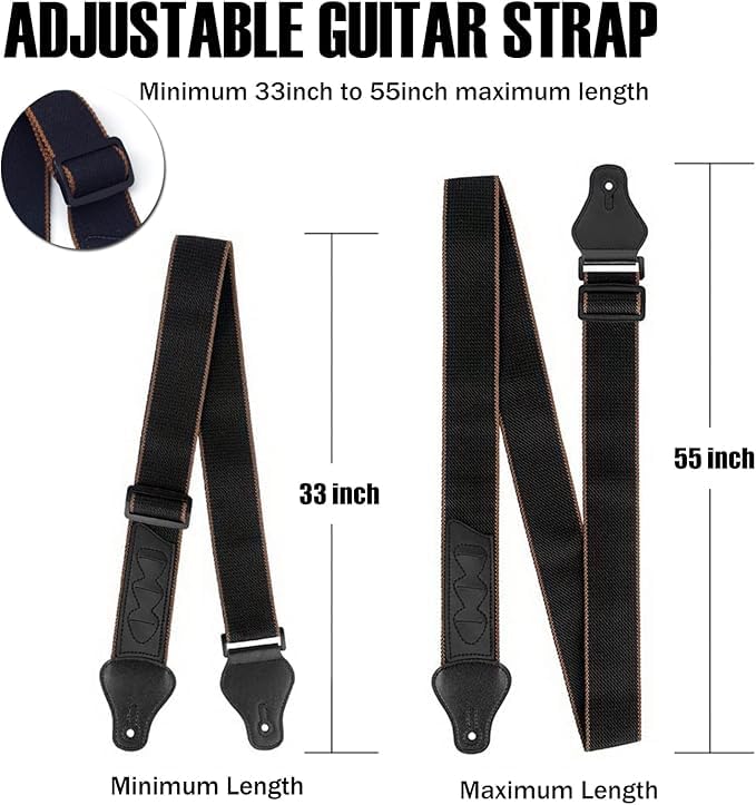ROTOPATA Guitar Strap, Electric Guitar Strap with Pick Holders, PU Leather Ends Acoustic Guitar Strap with 2 Buttons 2 Locks 3 G