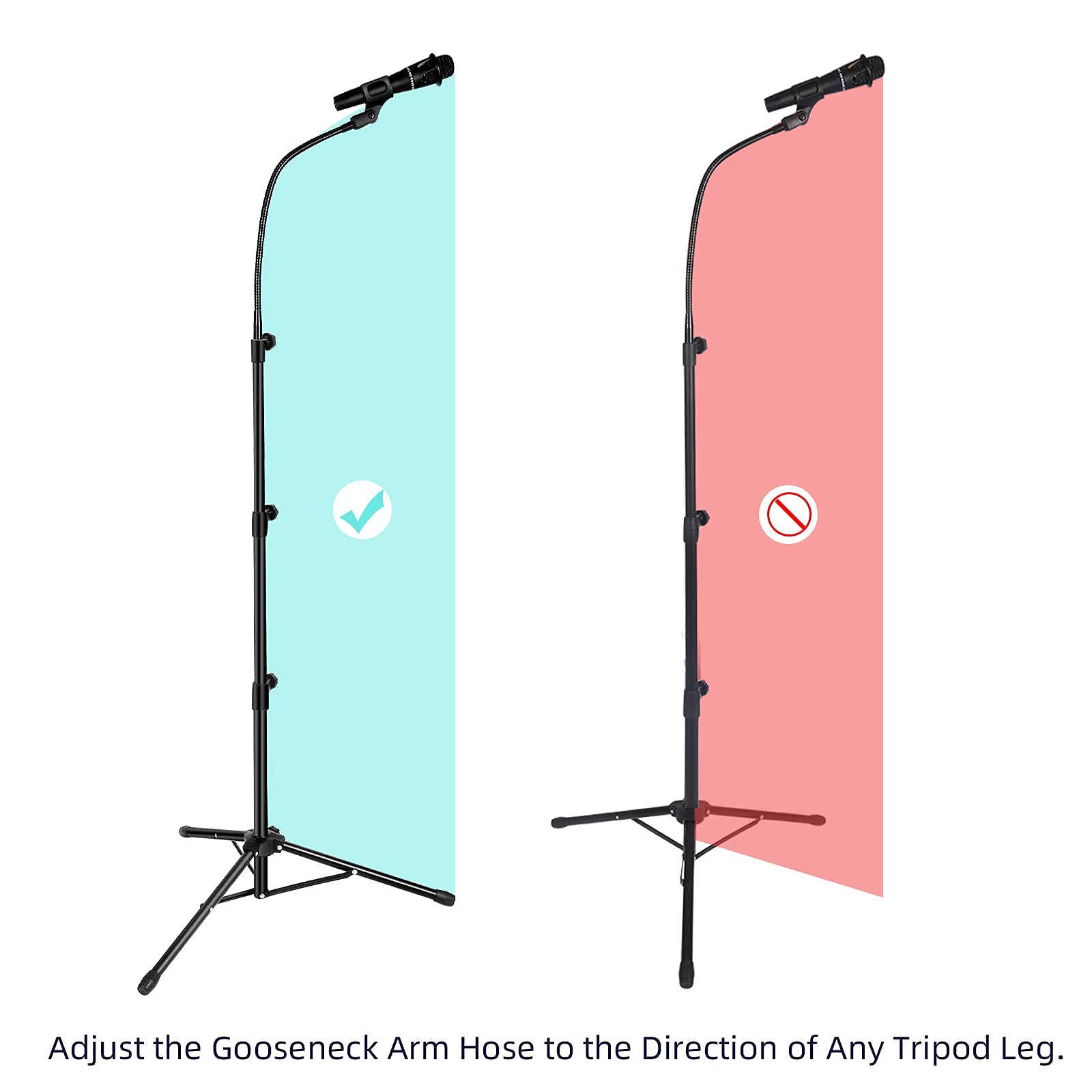 Mic Stand Boom Microphone Stands Tripod Gooseneck mic arm stand Height Adjustable 3'- 6' with Mic Clips and 3/8'' - 5/8'' Adapte