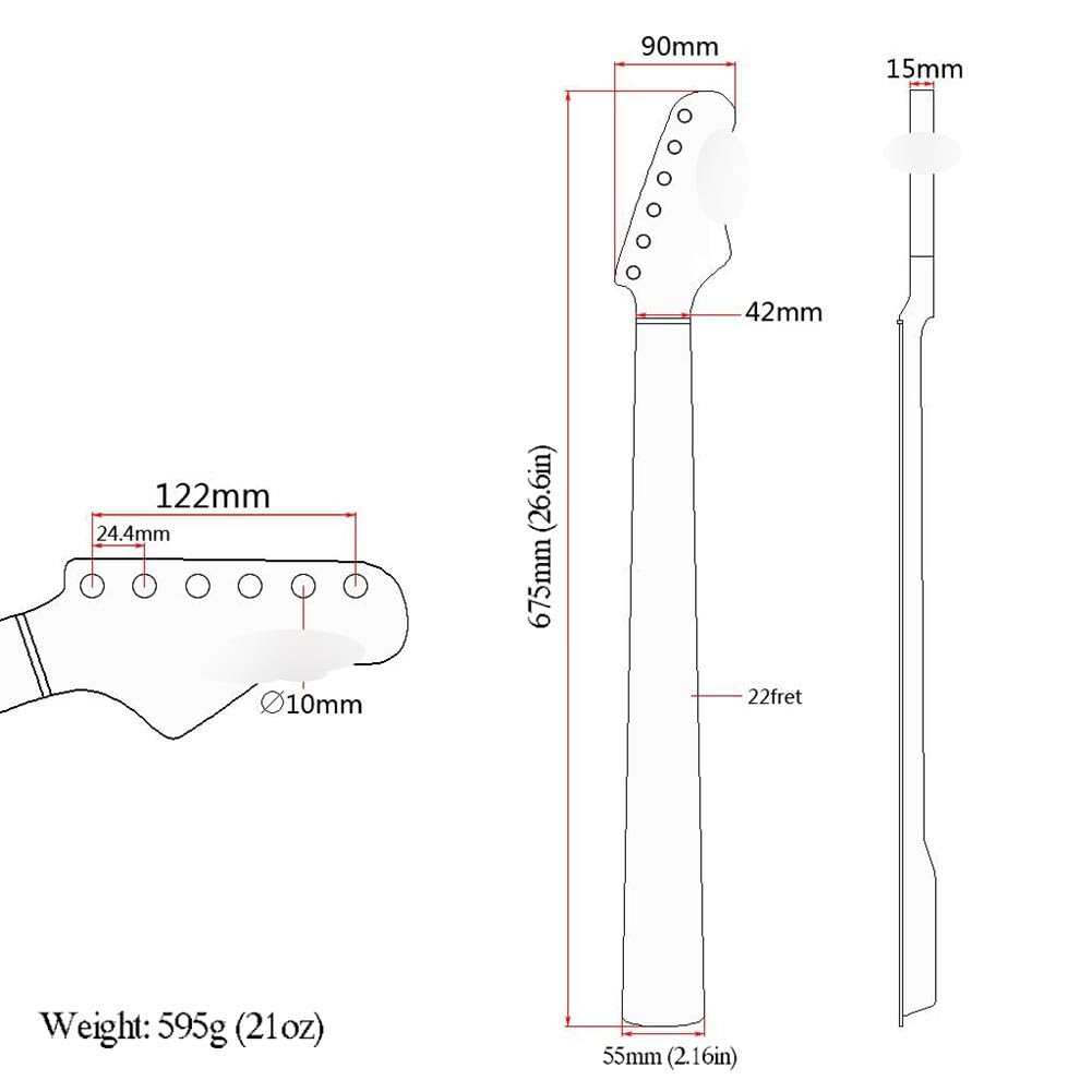 RuiJOTWAT 22 Fret Replacement Maple Neck Fingerboard For Strat St Stratocaster (Lacquer)