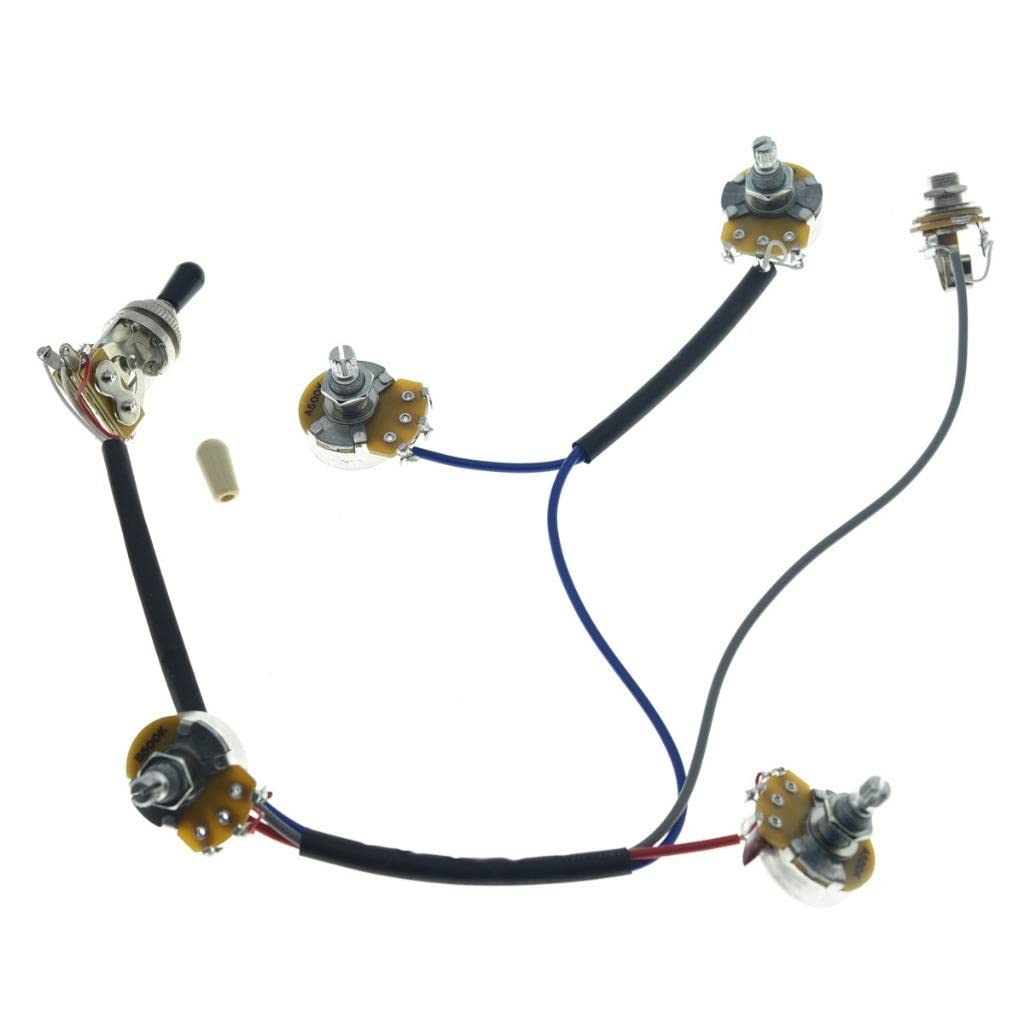 Guitar Prewired Wiring Harness Humbucker Solderless Wiring Harness 2V2T with 500K Pots and 3 Way Toggle Switch For Dot Series