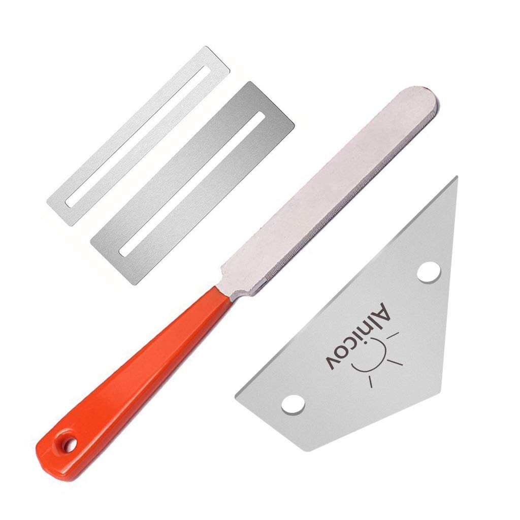Alnicov Stainless Steel Guitar Fret Crowning File, Fret Rocker, Fingerboard Protectors Set Fret Leveling Grinding Tool Kit For L