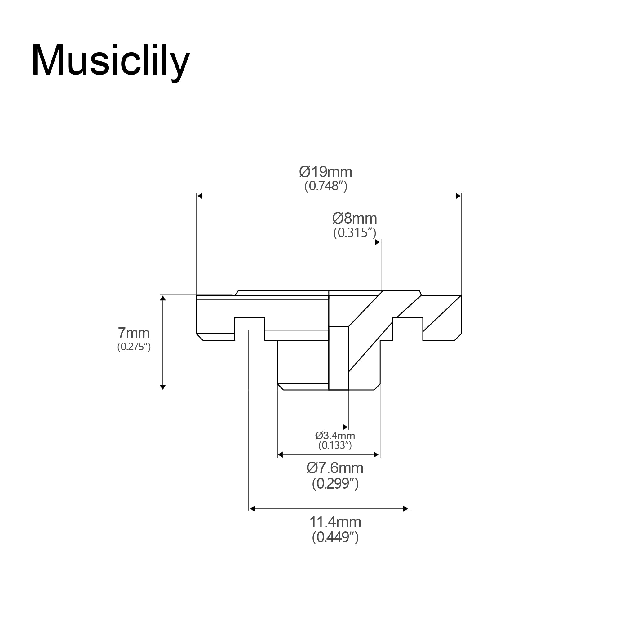Musiclily Pro Steel 19mm Round Bass String Tree String Guide Retainer for Electric Bass, Nickel