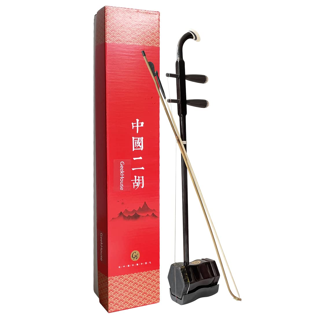 GeekHouse Beginner Chinese 2 Strings Violin, Traditional National Instruments Erhu Phoneme Mark for Entry Level with Bow and Acc