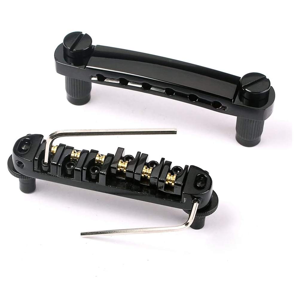 Abr-1 Style Tune-o-matic Bridge Tailpiece Roller Saddle Bridge for Gibson Les Paul Gear Replacement (black)